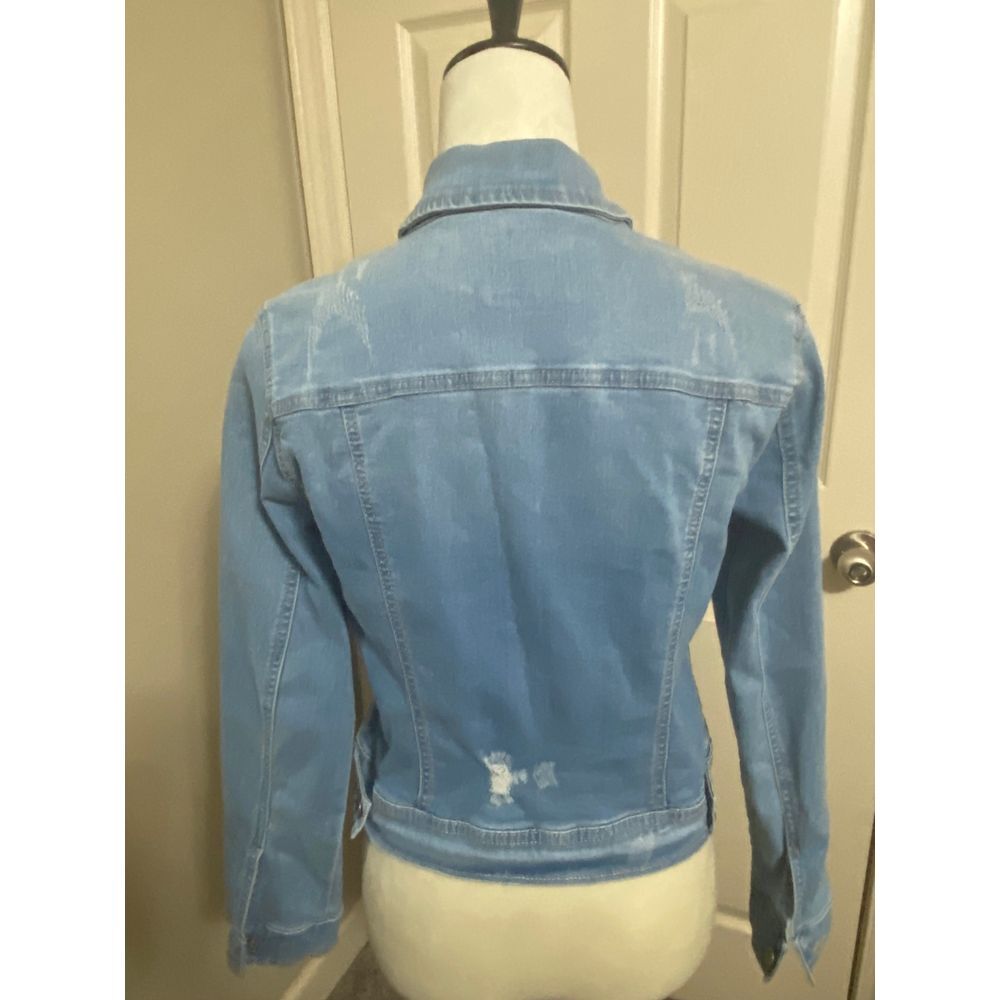 Enjean Women's Size Medium Light Blue Distressed Denim Jacket Casual Outerwear - Picture 3 of 6
